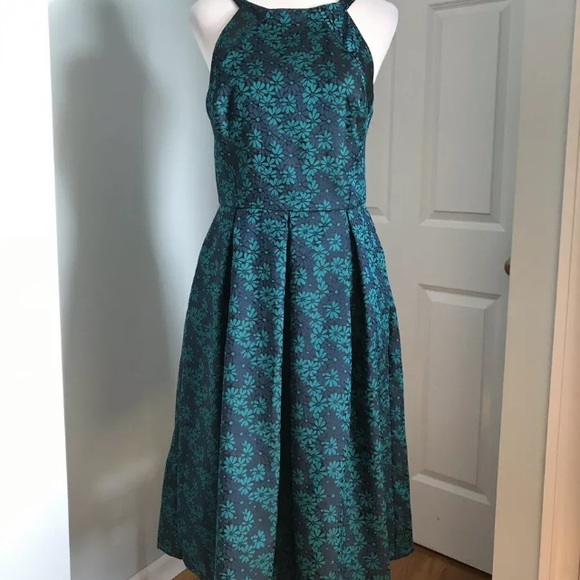 Eva Franco Dresses & Skirts - Eva Franco Green Blue Jacquard Brocade Dress